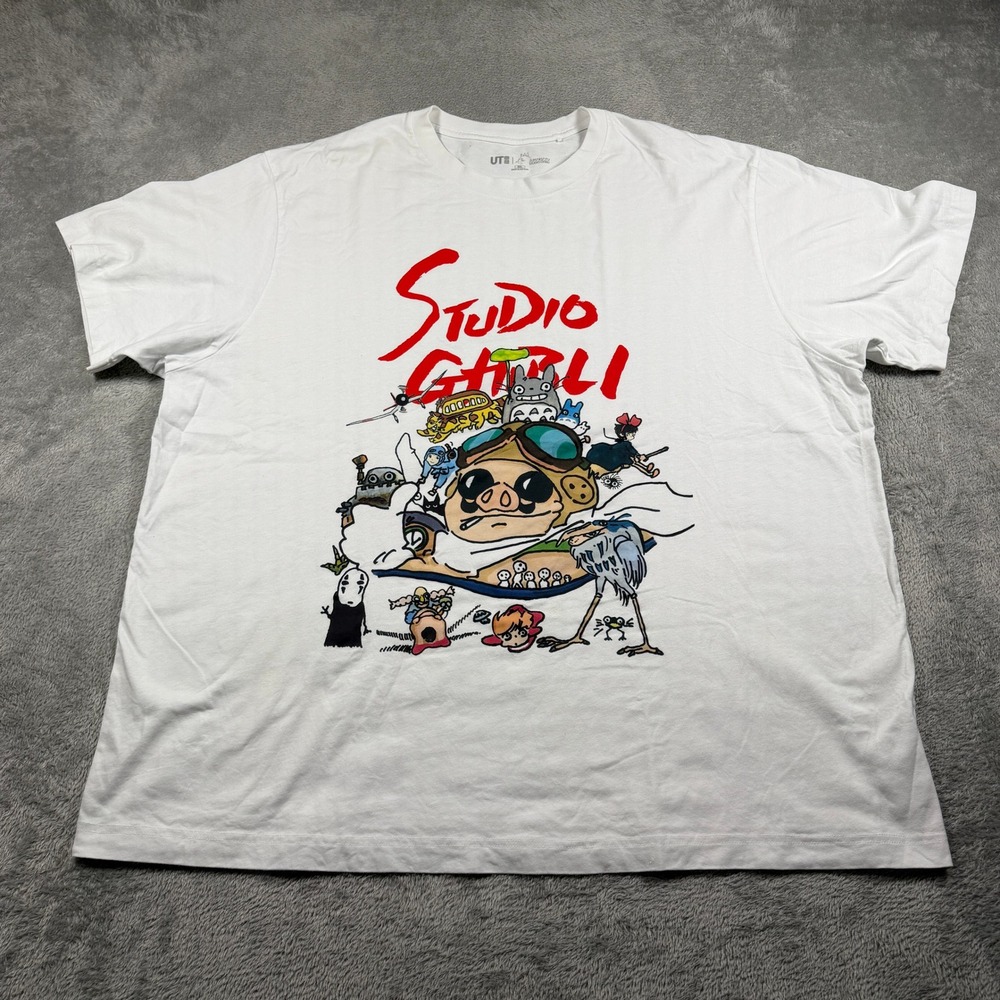 Uniqlo Studio Ghibli T-Shirt Mens 3XL White Graphic Anime Porco Rosso Totoro